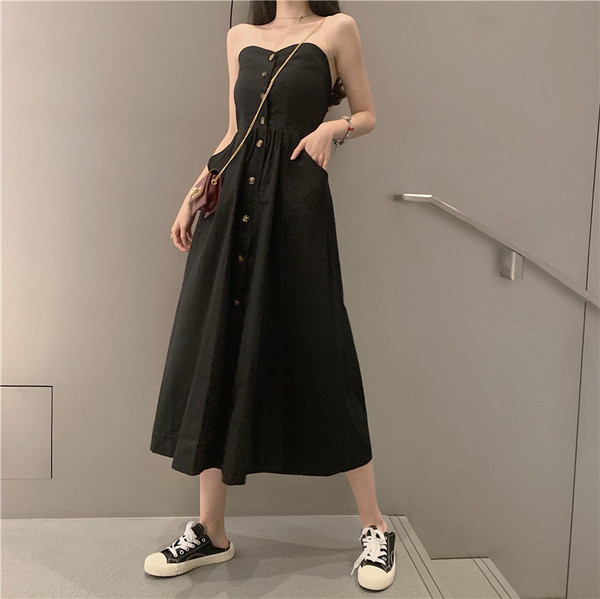 Rochie lunga de dama casual in doua culori cu nasturi