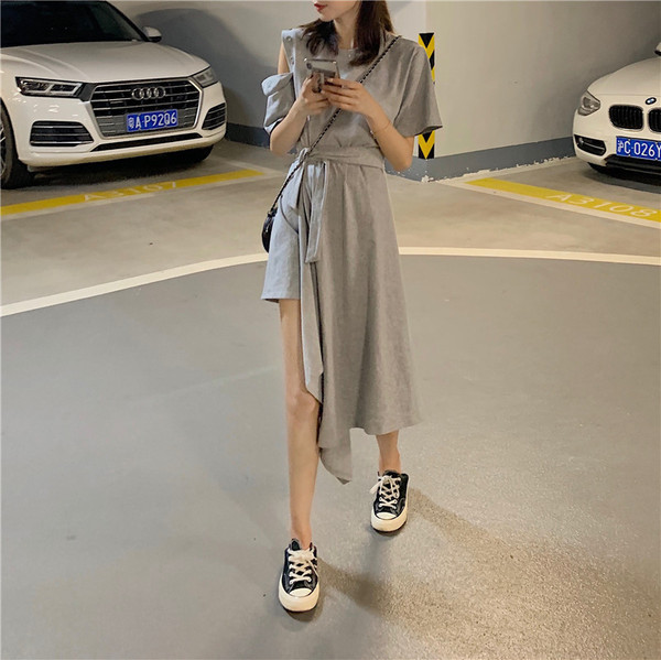 Rochie lungă casual de damă în gri și negru