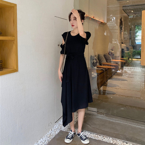 Rochie lungă casual de damă în gri și negru