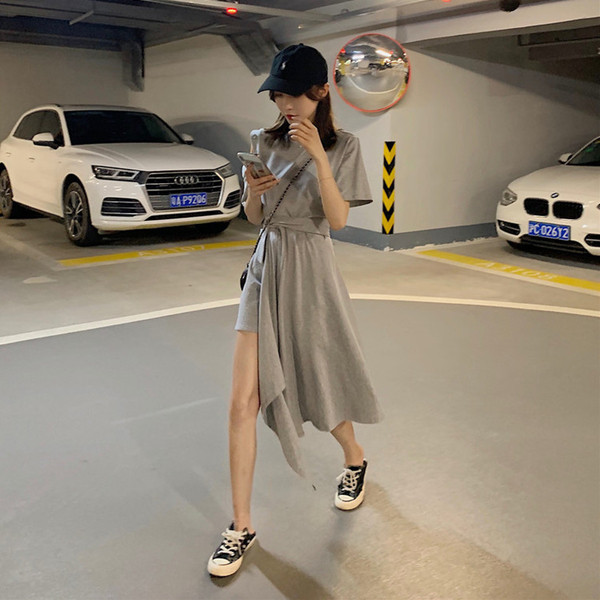 Rochie lungă casual de damă în gri și negru