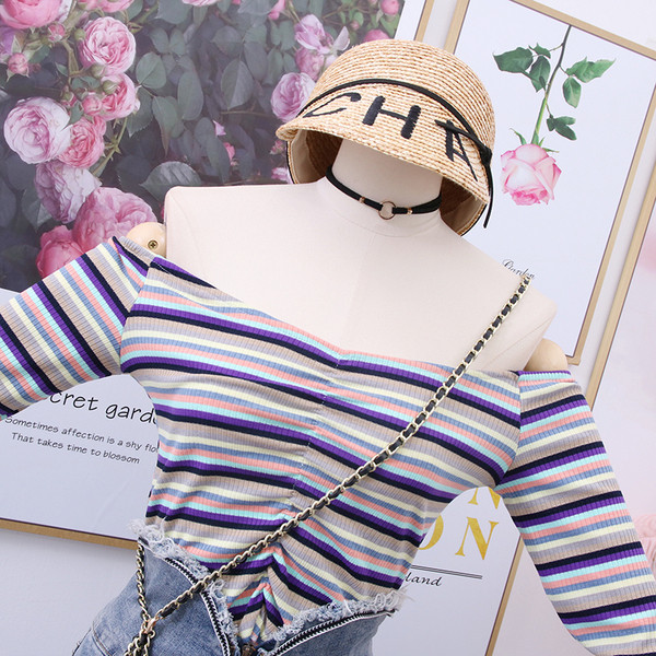 Νέο μοντέλο ριγέ μπλούζα με γυμνούς ώμους - διάφορα χρώματα