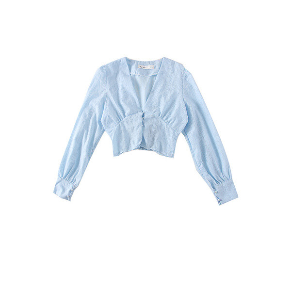 Camasa de dama model nou cu decolteu spitz in alb si albastru