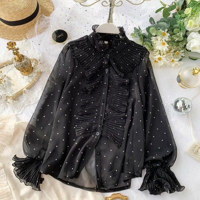 Stílusos női ing fekete-fehér kövekkel