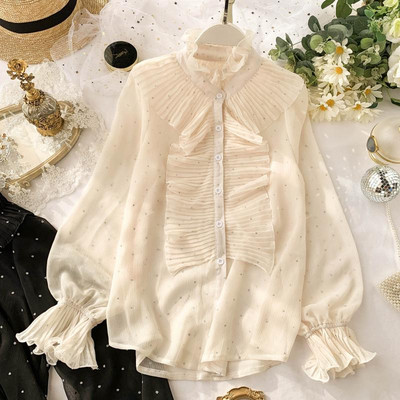 Stílusos női ing fekete-fehér kövekkel