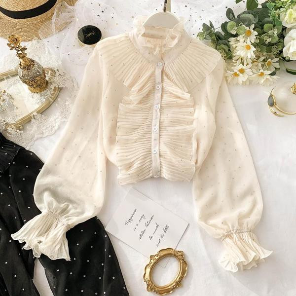 Stílusos női ing fekete-fehér kövekkel