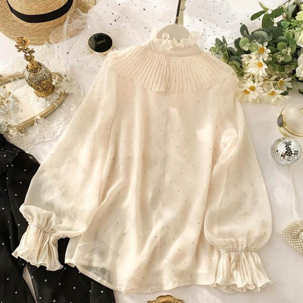 Stílusos női ing fekete-fehér kövekkel