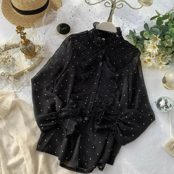 Stílusos női ing fekete-fehér kövekkel