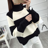 Γυναικείο ριγέ χειμωνιάτικο πουλόβερ με ψηλό κολάρο