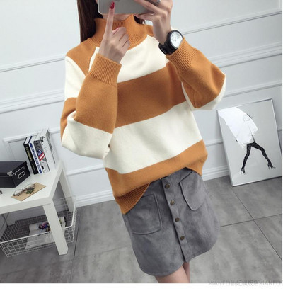 Γυναικείο ριγέ χειμωνιάτικο πουλόβερ με ψηλό κολάρο