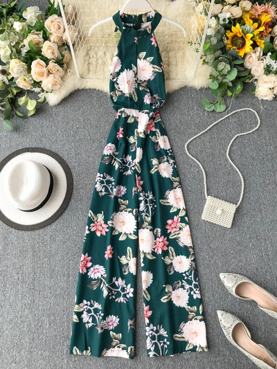 Κομψές γυναικείες  ολόσωμες φόρμες με ευρύ floral μοτίβο σε διάφορα χρώματα