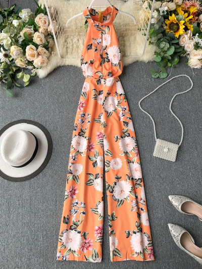 Κομψές γυναικείες  ολόσωμες φόρμες με ευρύ floral μοτίβο σε διάφορα χρώματα