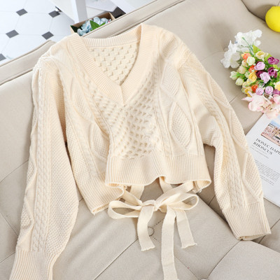Μοντέρνο γυναικείο πουλόβερ με δεσμούς σε διάφορα χρώματα