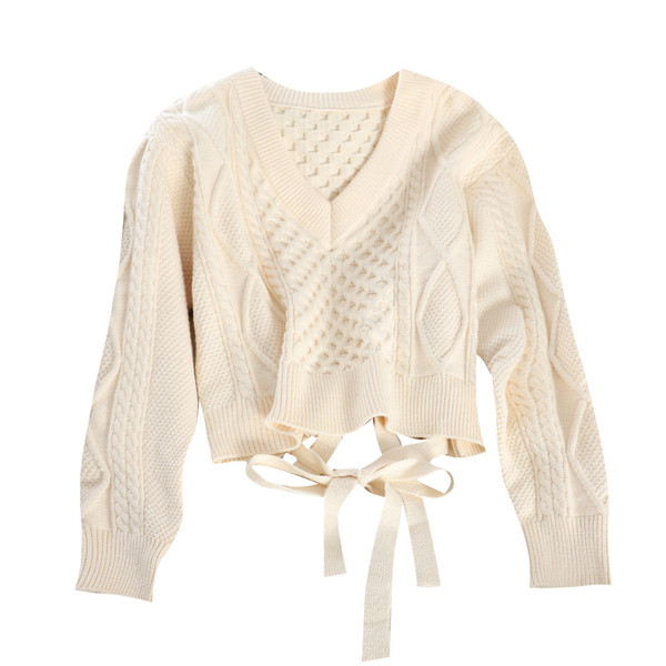 Μοντέρνο γυναικείο πουλόβερ με δεσμούς σε διάφορα χρώματα