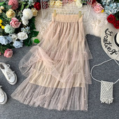 Μοντέρνα γυναικεία μακρύ φούστα με τούλι και πέρλες  σε διάφορα χρώματα