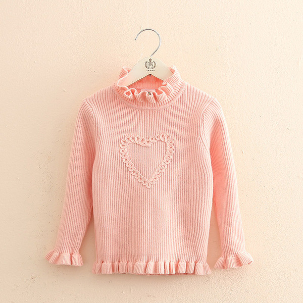 Нов модел детски пуловер с поло яка в розов и бял цвят за момичета