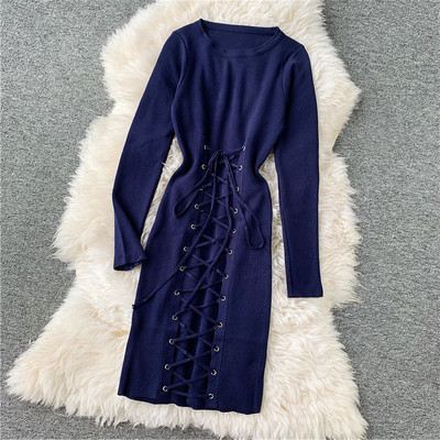 Γυναικείο  φθινοπωρινό φόρεμα  σχέδιο με δεσμούς σε διαφορετικά χρώματα