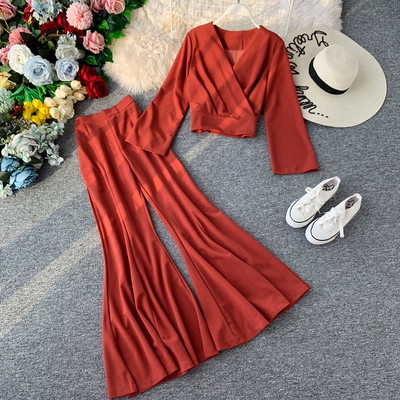 Casual γυναικείο  σετ  μπλούζα και φαρδιά παντελόνια σε διάφορα χρώματα