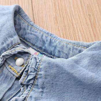 Нов модел детска дънкова риза с копчета в син цвят за момичета
