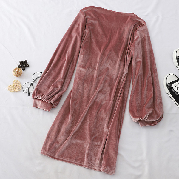 Γυναικείο βελούδινο ασύμμετρο φόρεμα με μακριά μανίκια σε διάφορα χρώματα