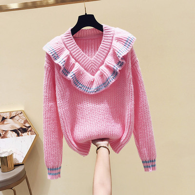 Női téli pulóver spitz nyakkivágással, négy színben