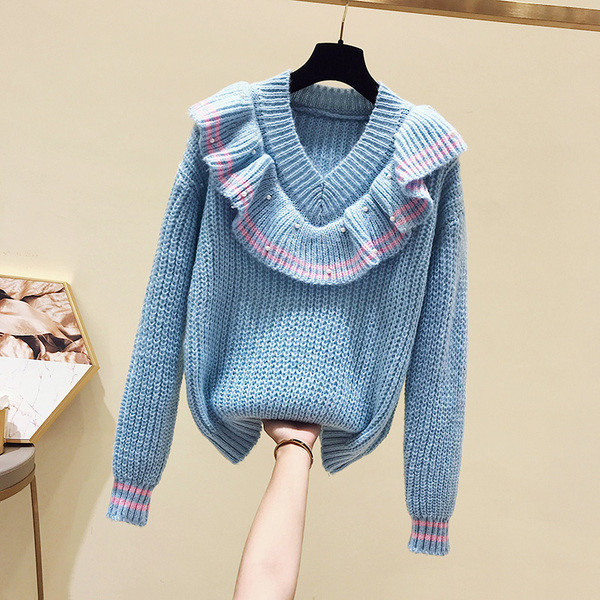 Női téli pulóver spitz nyakkivágással, négy színben