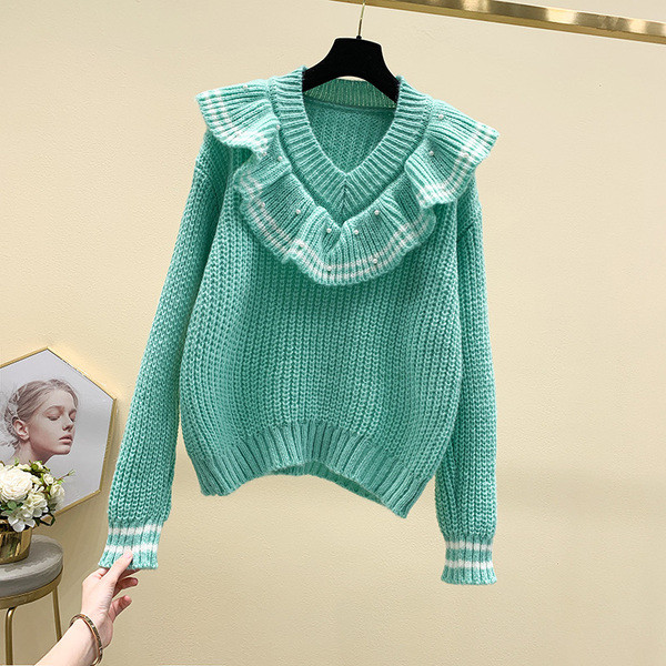 Női téli pulóver spitz nyakkivágással, négy színben