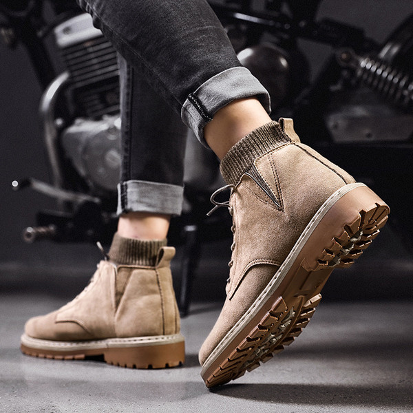 Öko velúrból készült modern férfi csizma három színben, fűzővel