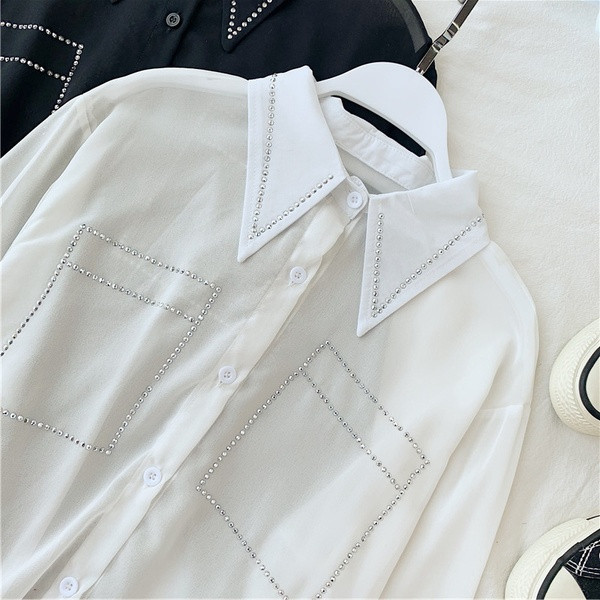 Γυναικείο πουκάμισο  με πέτρες σε μαύρο και άσπρο χρώμα