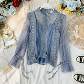 Γυναικεία μπλούζα με δαντέλα και τούλι σε διάφορα χρώματα