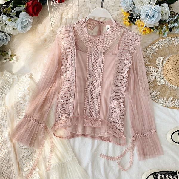 Γυναικεία μπλούζα με δαντέλα και τούλι σε διάφορα χρώματα