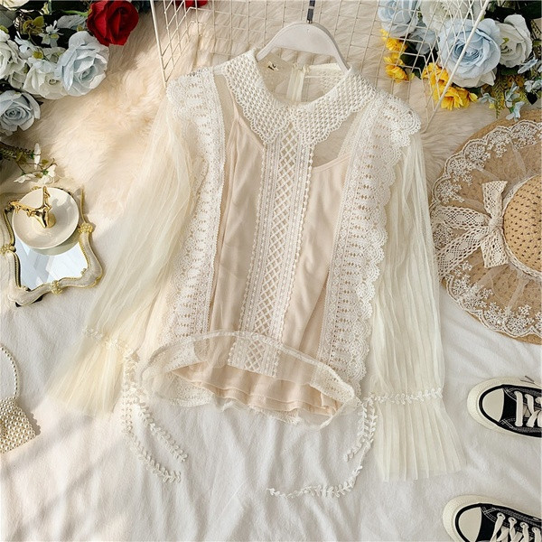 Γυναικεία μπλούζα με δαντέλα και τούλι σε διάφορα χρώματα