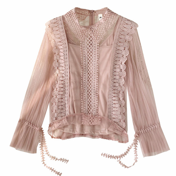 Γυναικεία μπλούζα με δαντέλα και τούλι σε διάφορα χρώματα