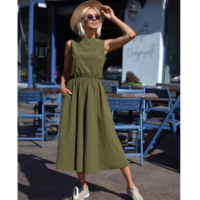 Rochie moderna de dama in roz si verde