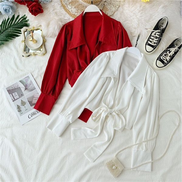 Cămașă de damă cu panglică în față în mai multe culori