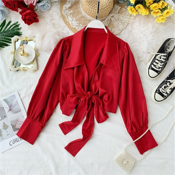 Cămașă de damă cu panglică în față în mai multe culori