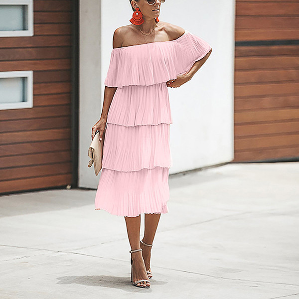 Rochie elegantă de damă cu mâneci căzute în cinci culori