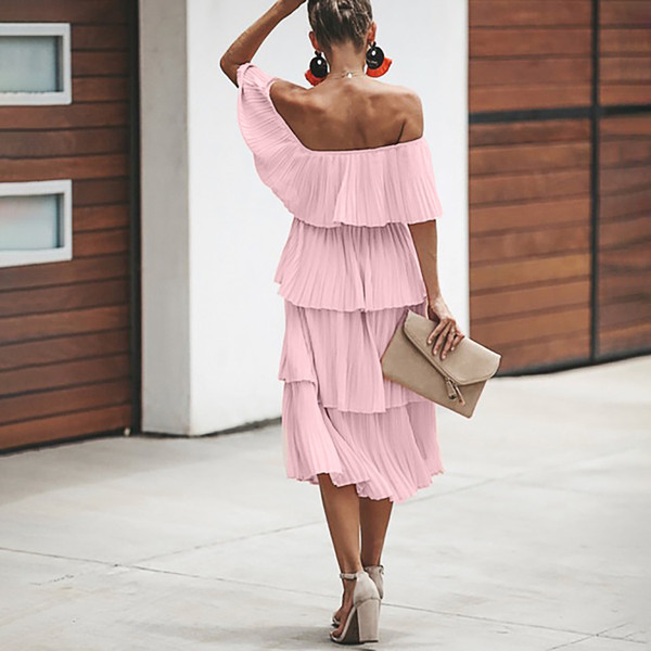 Rochie elegantă de damă cu mâneci căzute în cinci culori