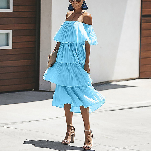 Rochie elegantă de damă cu mâneci căzute în cinci culori