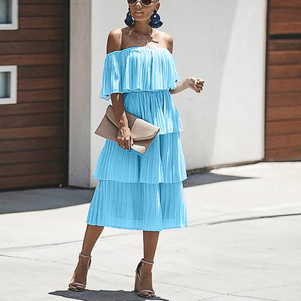 Rochie elegantă de damă cu mâneci căzute în cinci culori