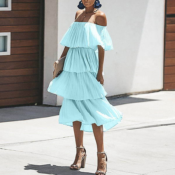 Rochie elegantă de damă cu mâneci căzute în cinci culori