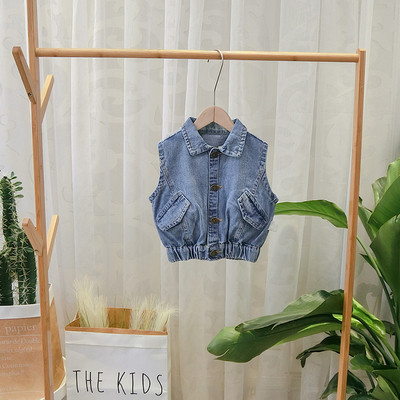 Νέο μοντέλο τζιν γιλέκο για αγόρια με κουμπιά και κλασικό γιακά σε διάφορα χρώματα