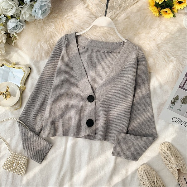 Cardigan de dama cu nasturi in negru, bej si gri