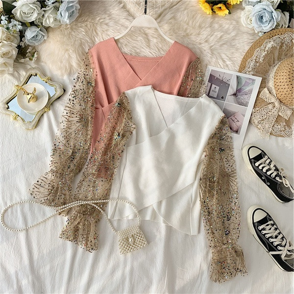 Bluză de damă modernă cu mâneci din dantelă în mai multe culori