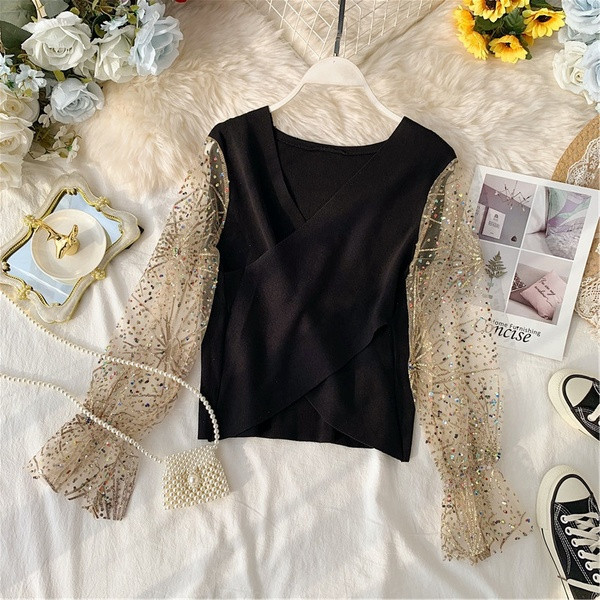 Bluză de damă modernă cu mâneci din dantelă în mai multe culori