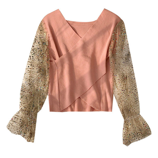 Bluză de damă modernă cu mâneci din dantelă în mai multe culori