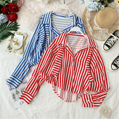 Cămașă cu dungi de damă în roșu și albastru