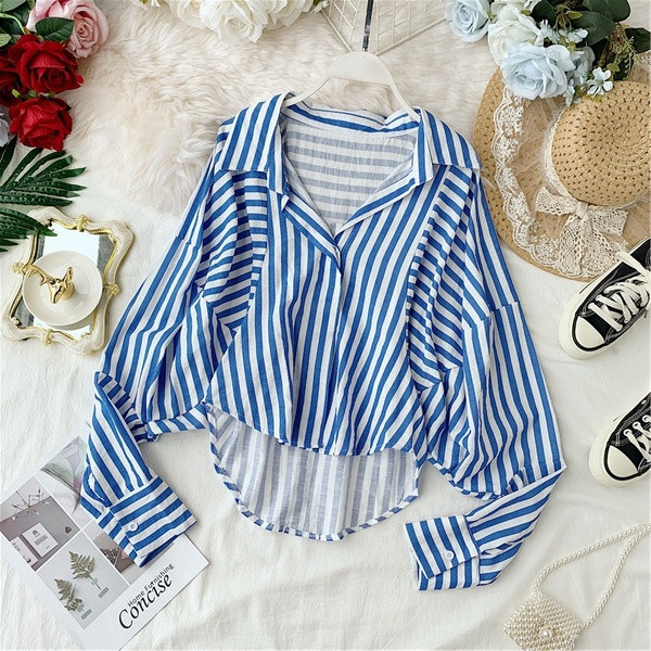 Cămașă cu dungi de damă în roșu și albastru