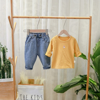 Ежедневна детска блуза с О-образно деколте с бродерия в няколко цвята
