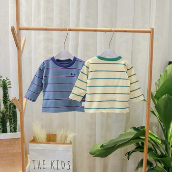 Нов модел раирана детска блуза с О-образно деколте в два цвята