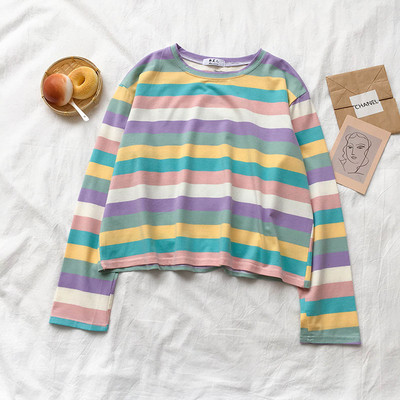 Ριγέ γυναικεία μπλούζα με λαιμό O σε τέσσερα χρώματα